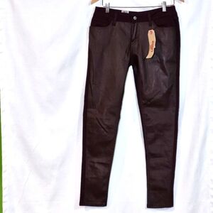 Levis 535 Super Skinny Jeans Leather Look Front Burgundy Wmn Sz 8 Med W29 | L30